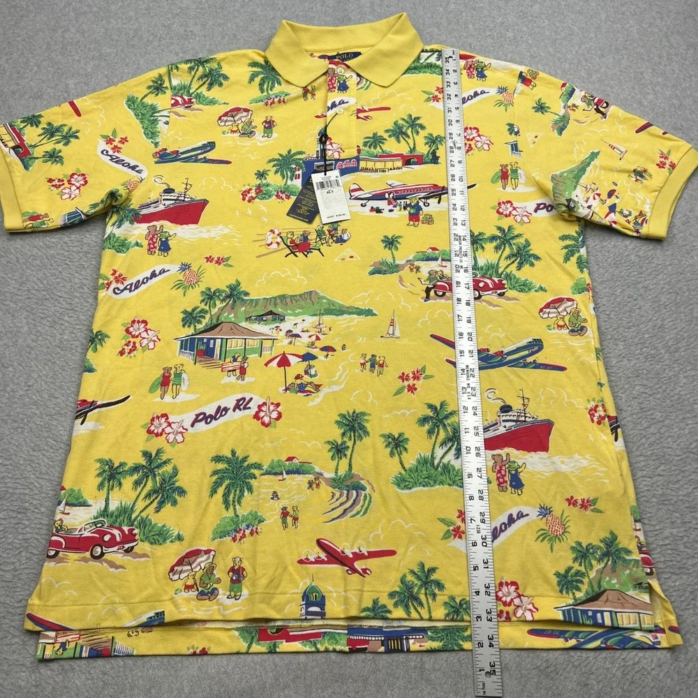 NEW Polo Ralph Lauren Shirt Mens XLT Yellow Hawaiian Tropical Aloha Bear Mesh